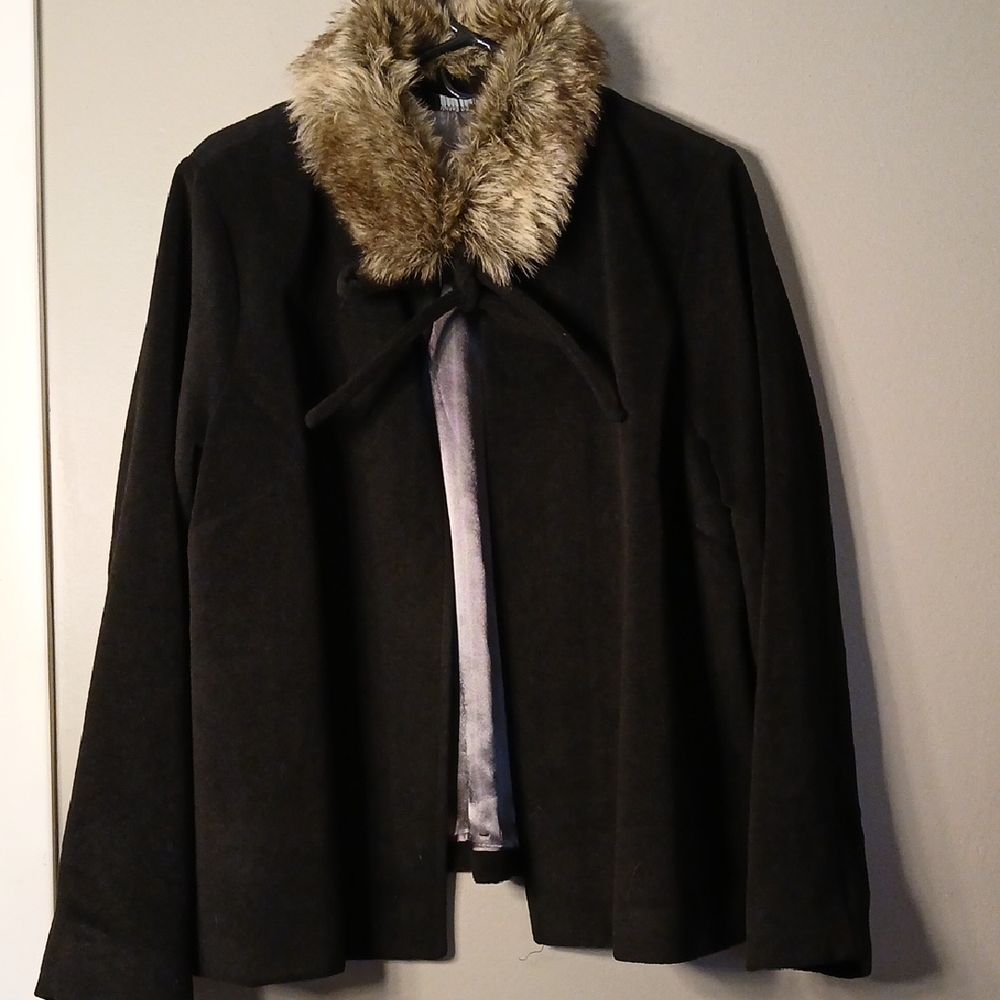 Chic Black Teddy Jacket with Faux Fur Collar XL